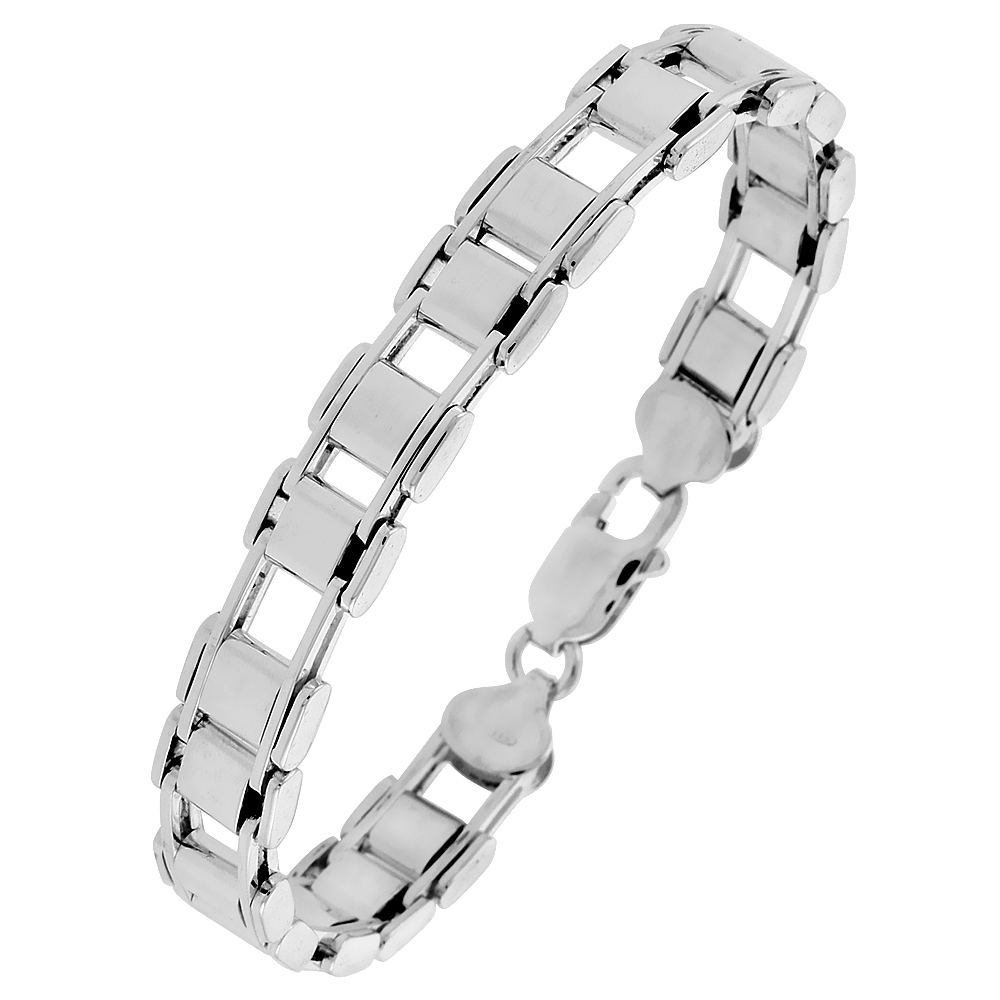 Sterling Silver Binario Bar Railroad Bracelet (Available in 7 in. & 9 in.), 3/8 in. (9 mm) wide