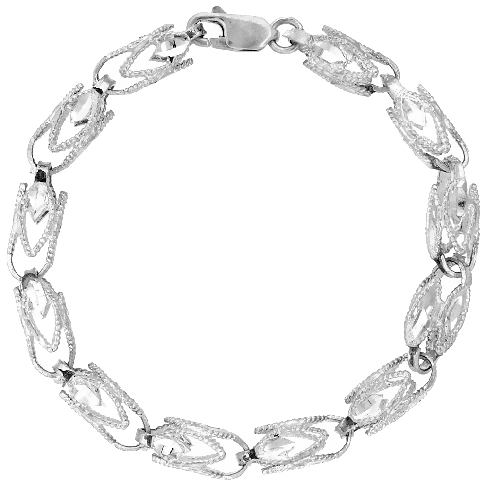 STERLING SILVER CUT OUT DIAMOND BULLET CHAIN (AVAILABLE IN DIFFERENT LENGTHS), 1/4 IN. (6 MM) WIDE