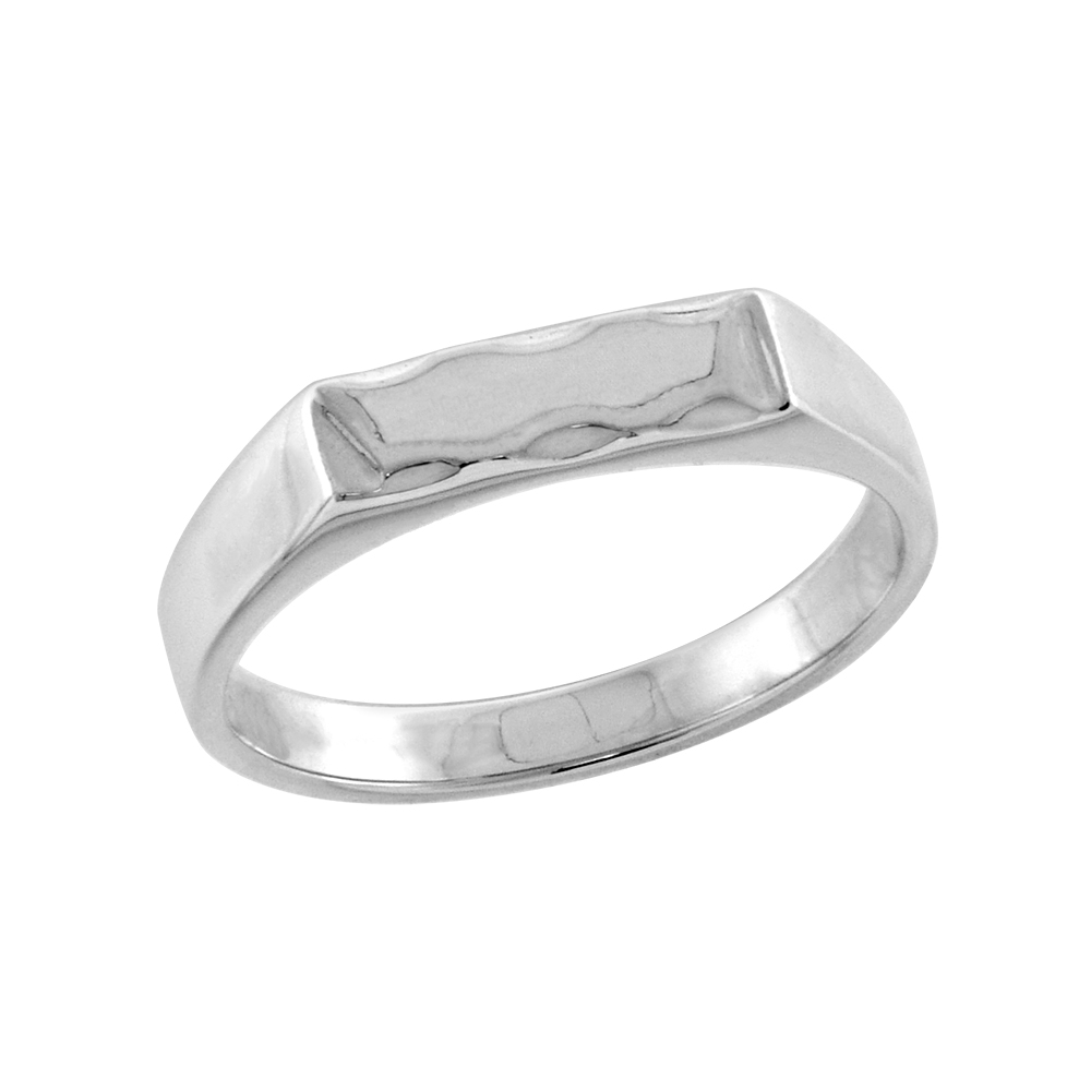 Sterling Silver Rectangular Dainty Signet Ring for Women and Girls Toe Rings Midi Rings Available in Size 1 to 5