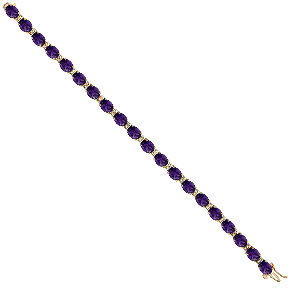 10K YELLOW GOLD NATURAL AMETHYST OVAL TENNIS BRACELET 7X5 MM STONES, 7 INCHES
