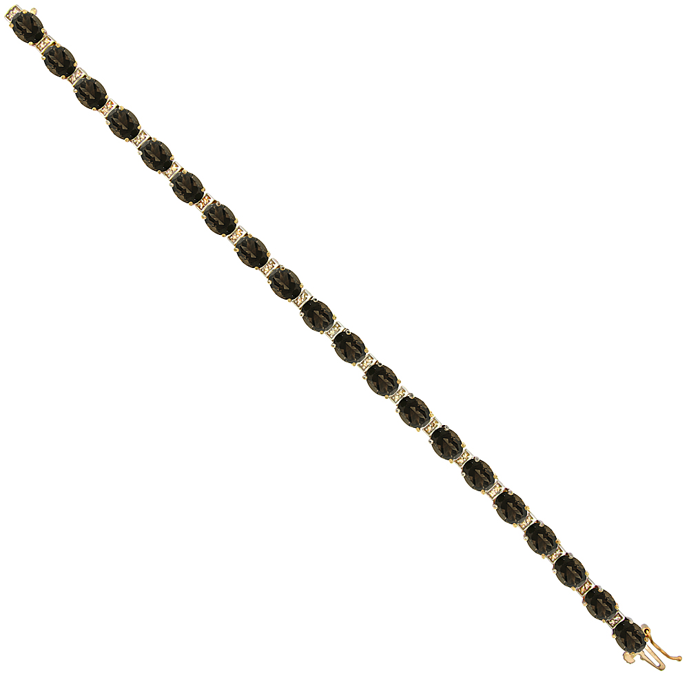 10K Yellow Gold Natural Smoky Topaz Oval Tennis Bracelet 7x5 mm stones, 7 inches