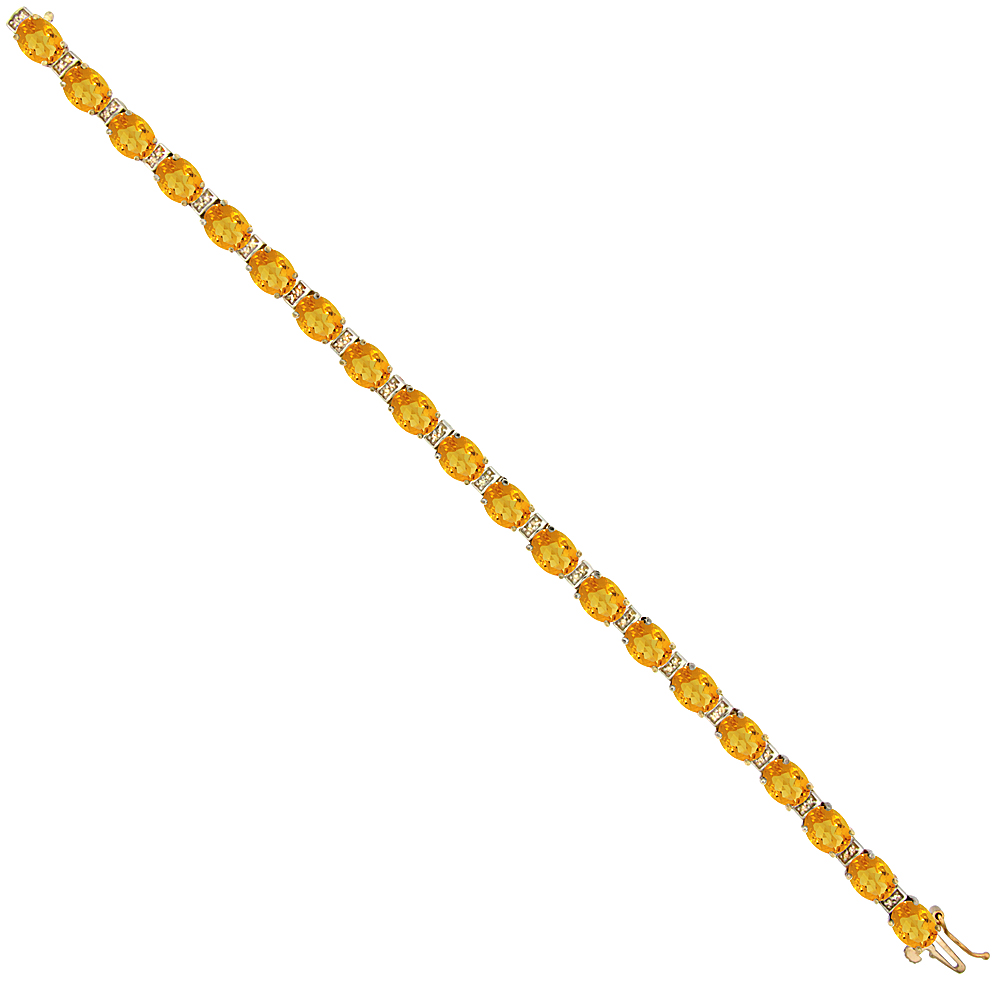 10K YELLOW GOLD NATURAL CITRINE OVAL TENNIS BRACELET 7X5 MM STONES, 7 INCHES