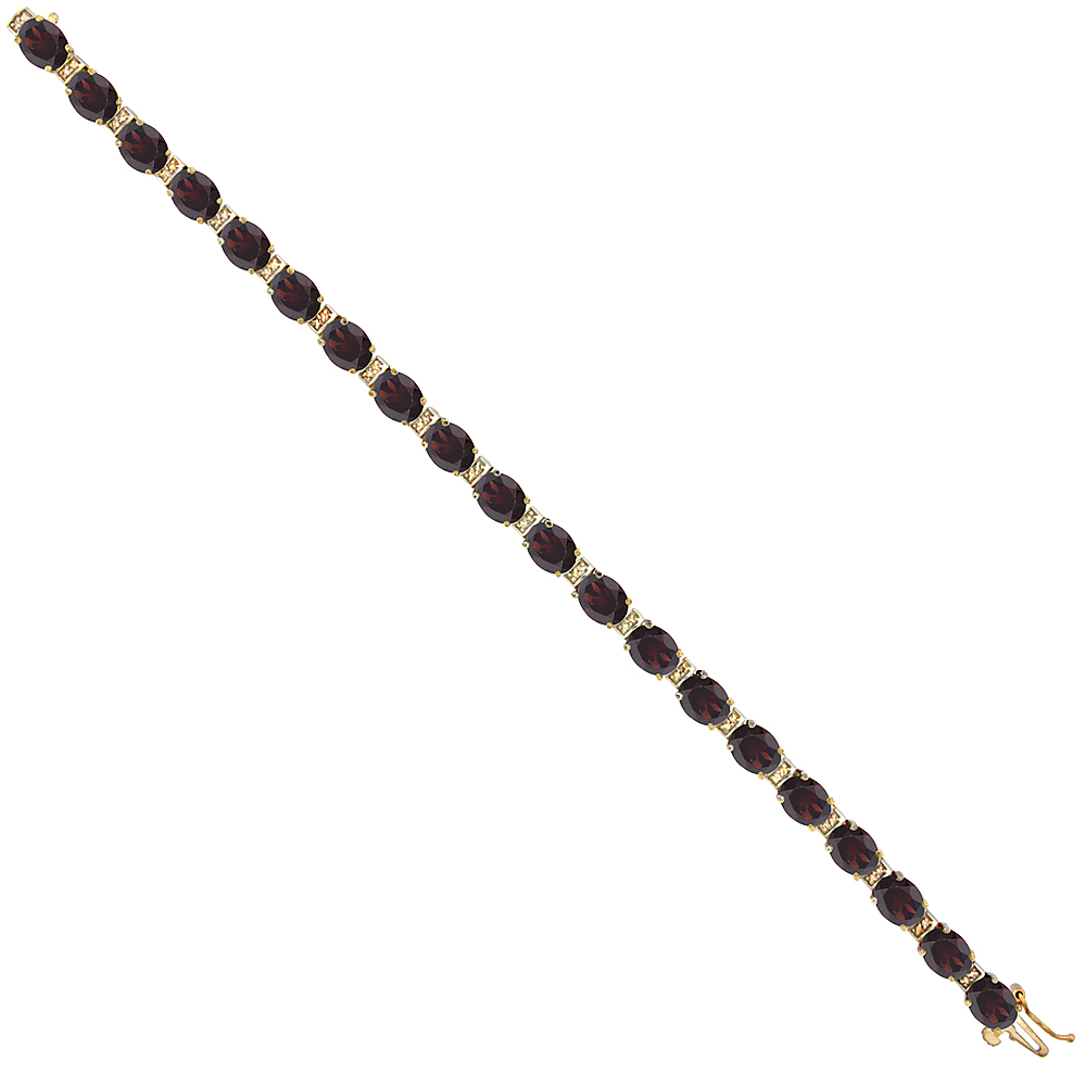 10K YELLOW GOLD NATURAL GARNET OVAL TENNIS BRACELET 7X5 MM STONES, 7 INCHES
