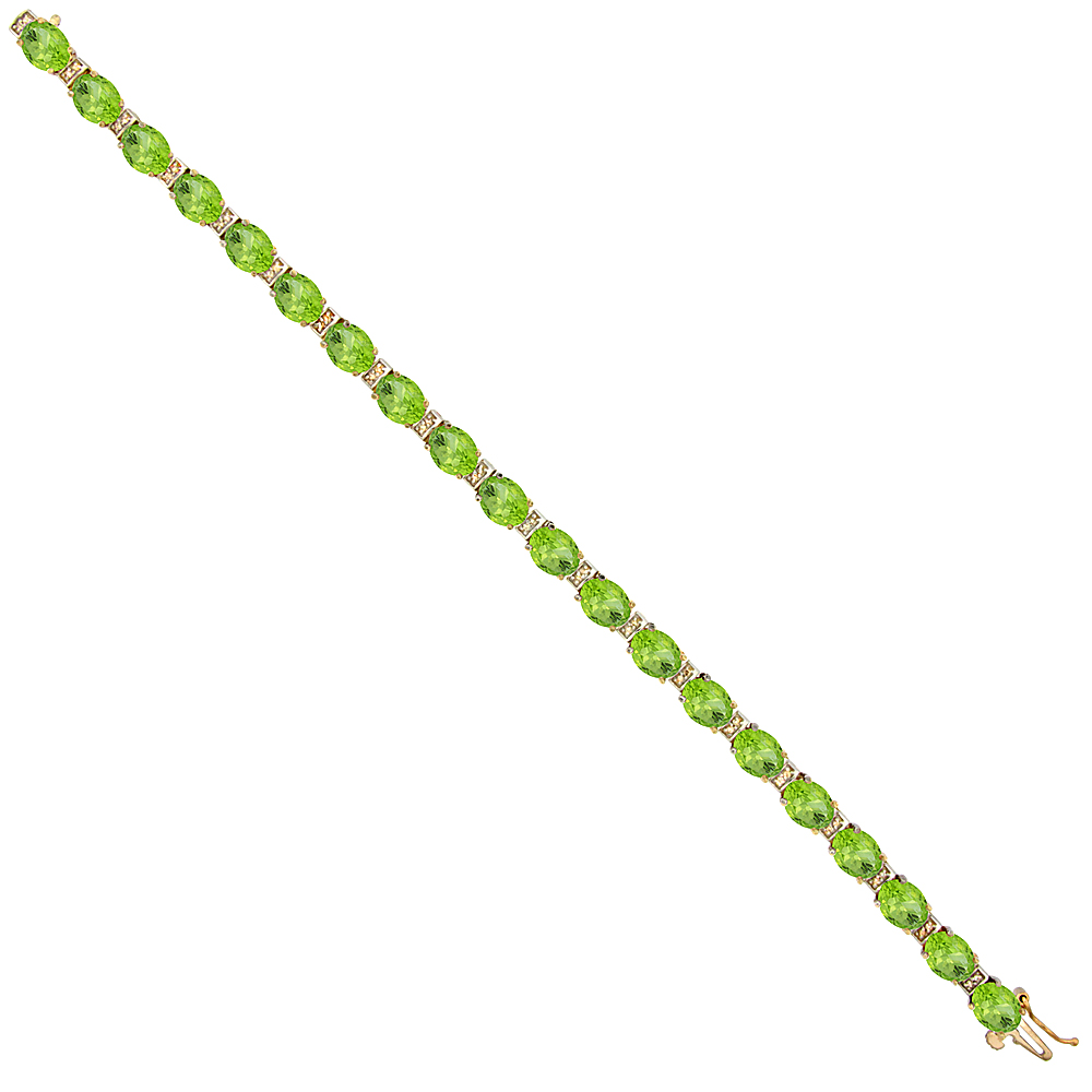 10K YELLOW GOLD NATURAL PERIDOT OVAL TENNIS BRACELET 7X5 MM STONES, 7 INCHES