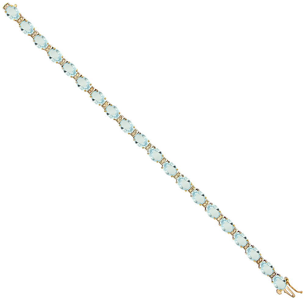10K YELLOW GOLD NATURAL AQUAMARINE OVAL TENNIS BRACELET 7X5 MM STONES, 7 INCHES