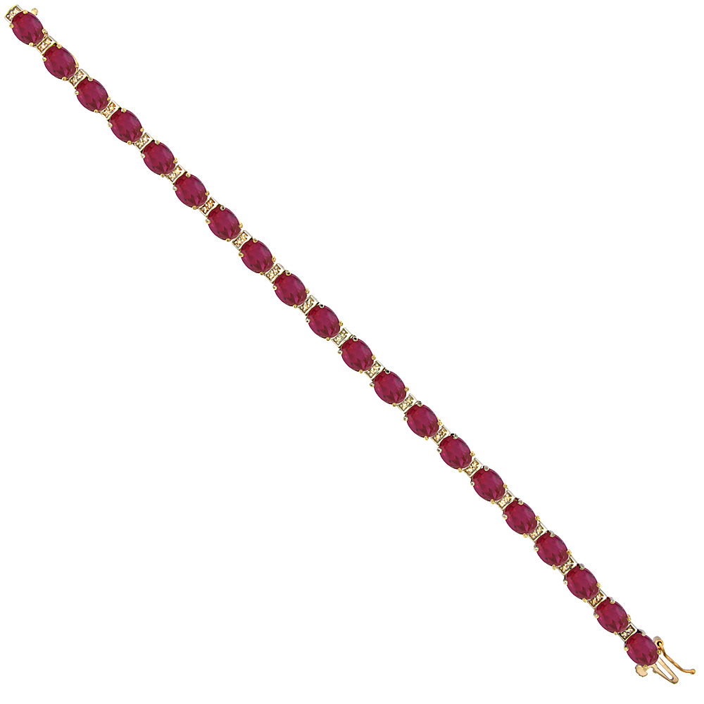 10K Yellow Gold Enhanced Ruby Oval Tennis Bracelet 7x5 mm stones, 7 inches