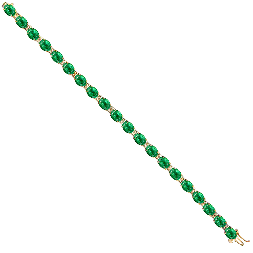 10K Yellow Gold Natural Emerald Oval Tennis Bracelet 7x5 mm stones, 7 inches