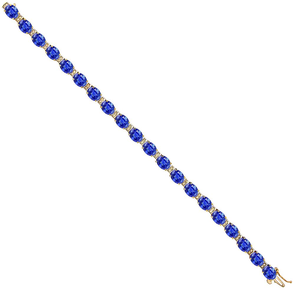 10K Yellow Gold Natural Blue Sapphire Oval Tennis Bracelet 7x5 mm stones, 7 inches