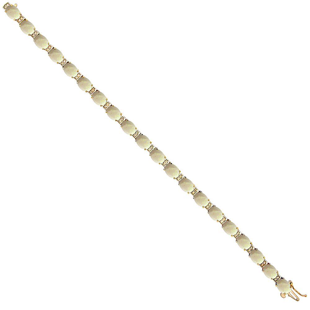 10K YELLOW GOLD NATURAL OPAL OVAL TENNIS BRACELET 7X5 MM STONES, 7 INCHES