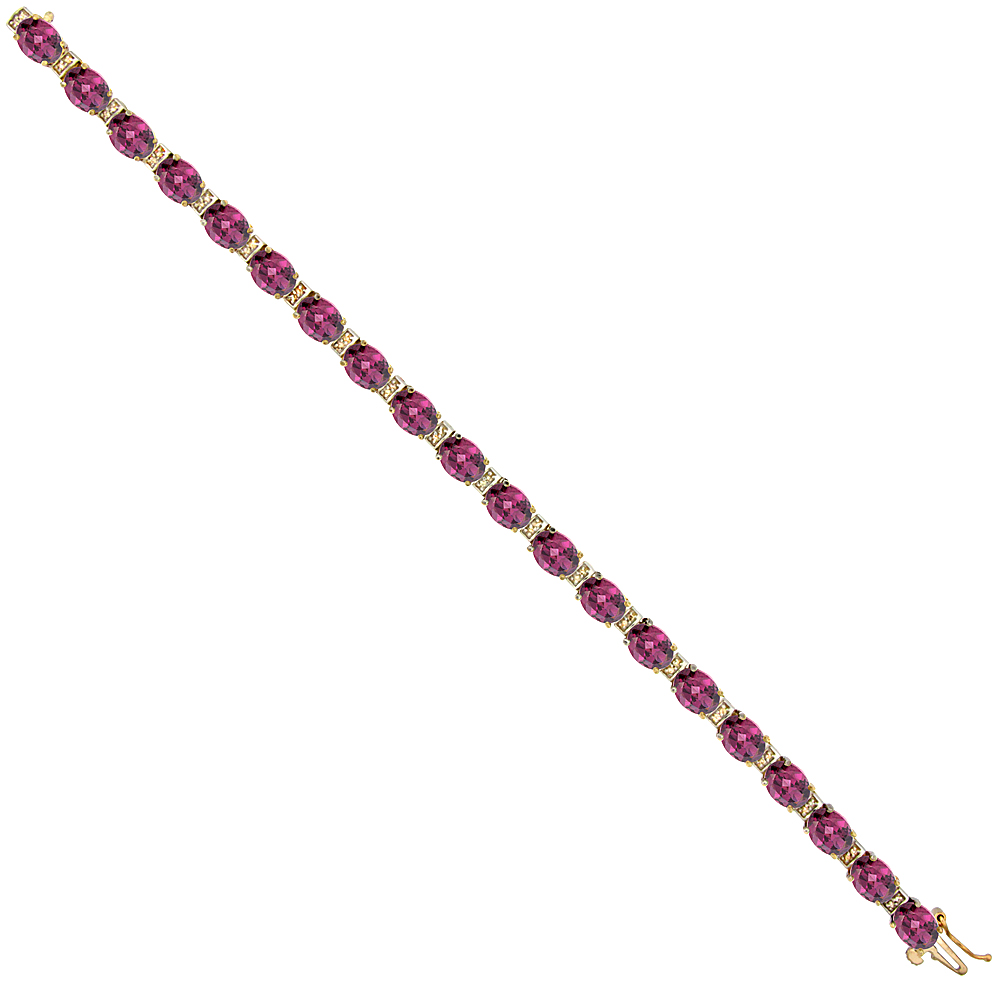 10K YELLOW GOLD NATURAL RHODOLITE OVAL TENNIS BRACELET 7X5 MM STONES, 7 INCHES