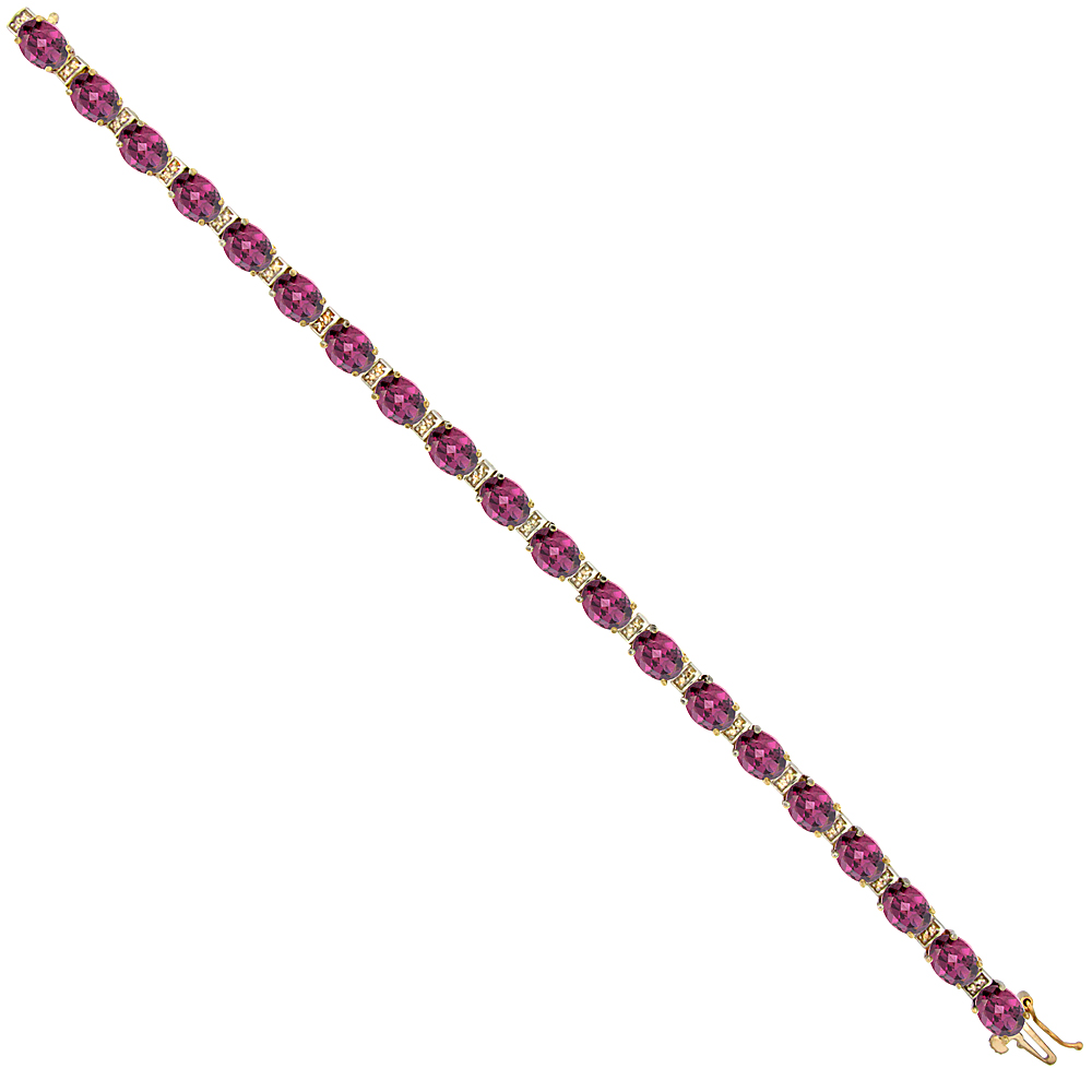 10K Yellow Gold Natural Rhodolite Oval Tennis Bracelet 7x5 mm stones, 7 inches