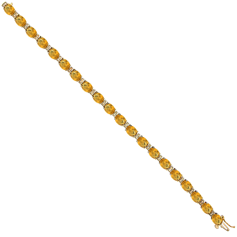 10K Yellow Gold Natural Whisky Quartz Oval Tennis Bracelet 7x5 mm stones, 7 inches