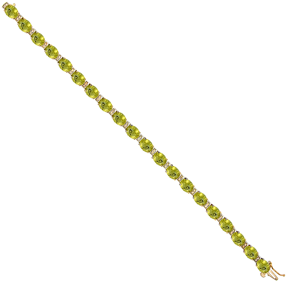 10K YELLOW GOLD NATURAL LEMON QUARTZ OVAL TENNIS BRACELET 7X5 MM STONES, 7 INCHES