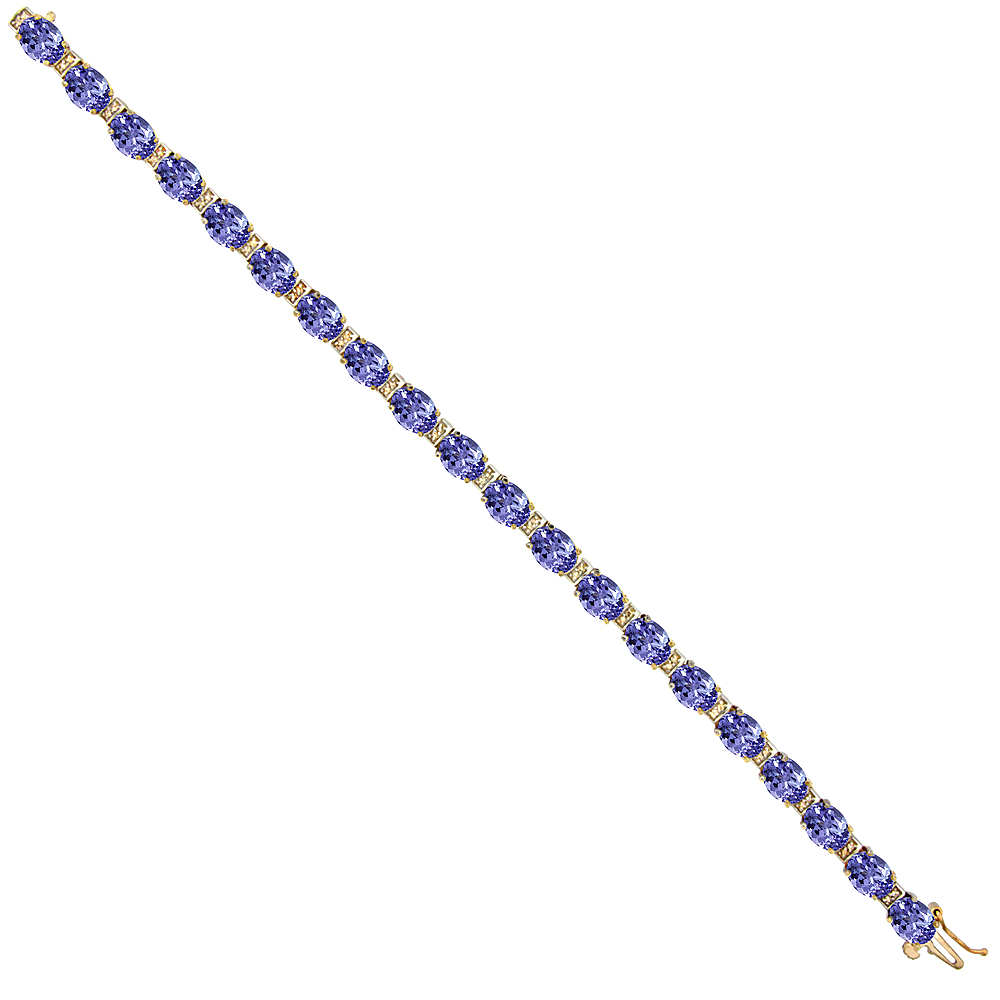10K YELLOW GOLD NATURAL TANZANITE OVAL TENNIS BRACELET 7X5 MM STONES, 7 INCHES