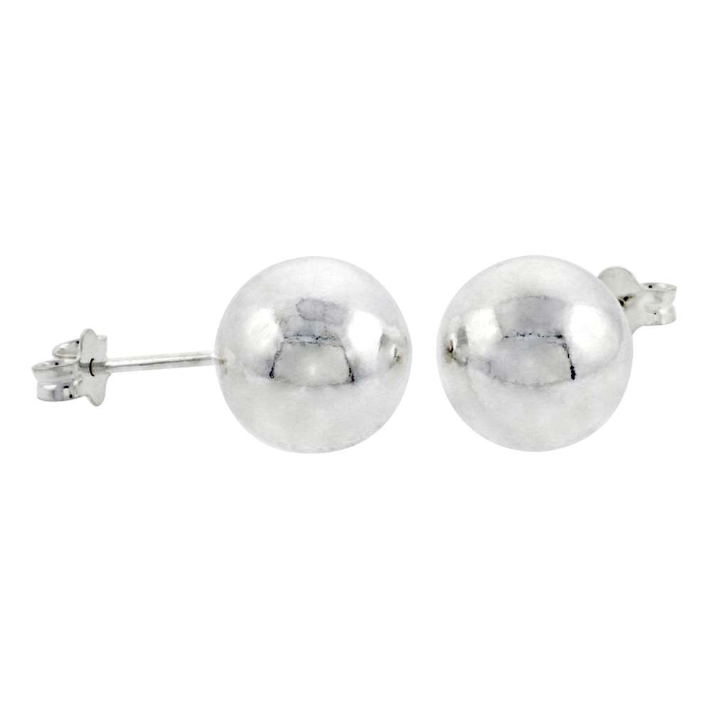 STERLING SILVER 10 MM BALL STUD EARRINGS LARGE (3/8 INCH).