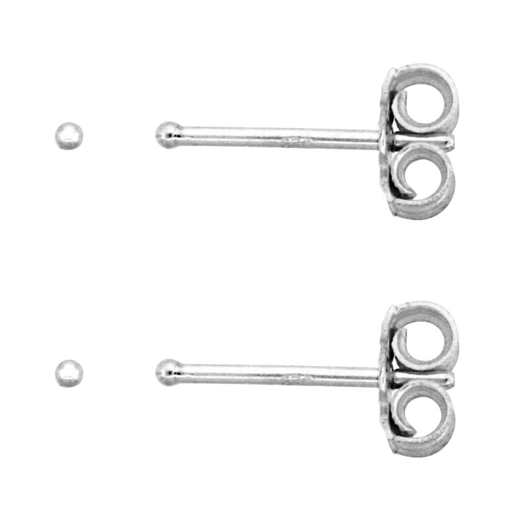 2-Pair Pack Sterling Silver Very Tiny 1mm Ball Stud Earrings / Nose Studs for Women & Teens 1/32 inch