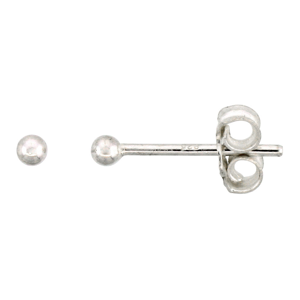 STERLING SILVER TEENY 2MM BALL STUD EARRINGS / NOSE STUDS FOR WOMEN & TEENS 1/16 INCH