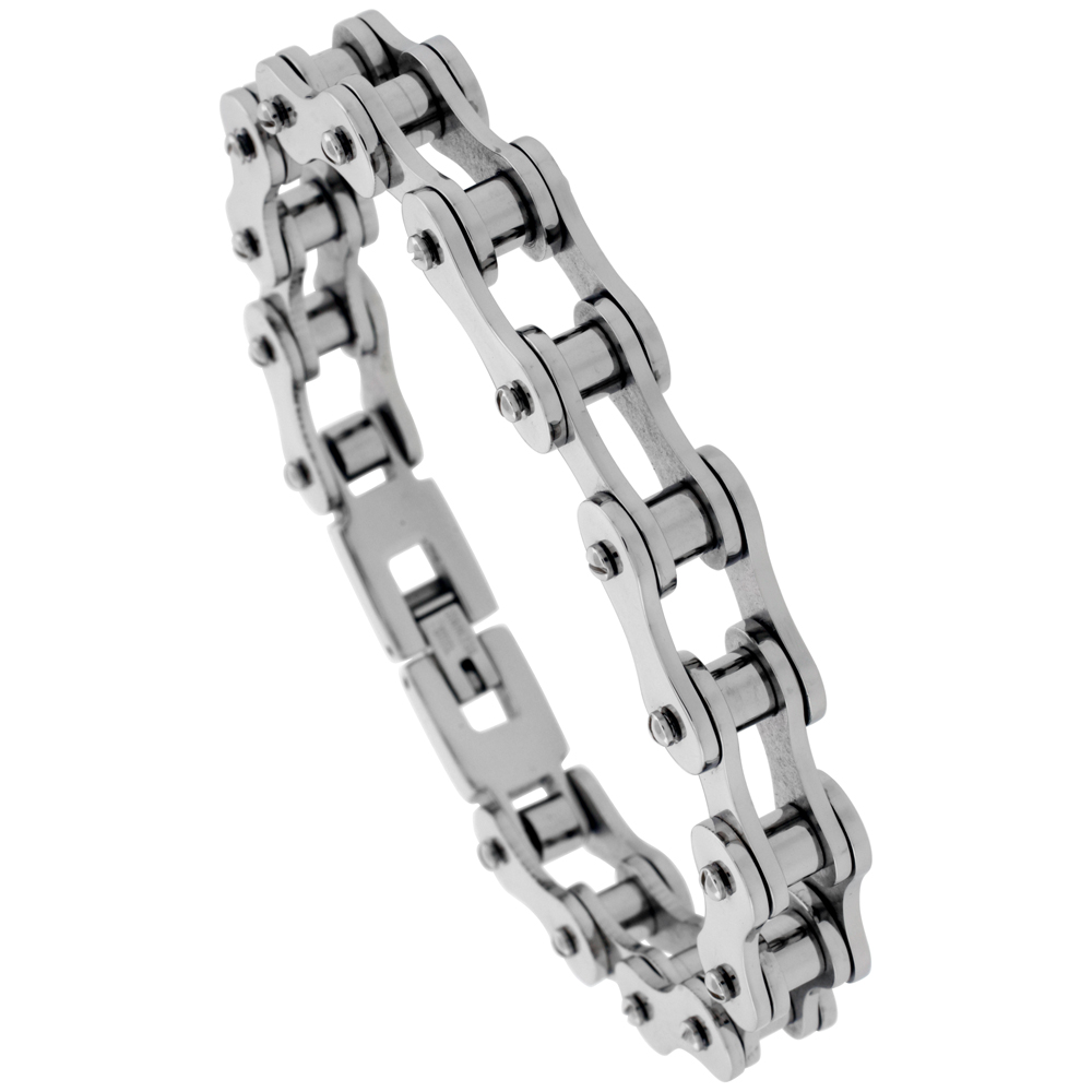 STAINLESS STEEL BICYCLE CHAIN BRACELET FOR MEN 7/16 INCH WIDE,