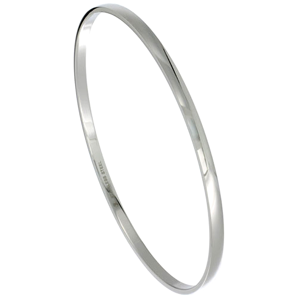 Stainless Steel Domed Slip on Bangle Bracelet Stackable Seamless 1/8 inch wide, sizes 7 - 8 