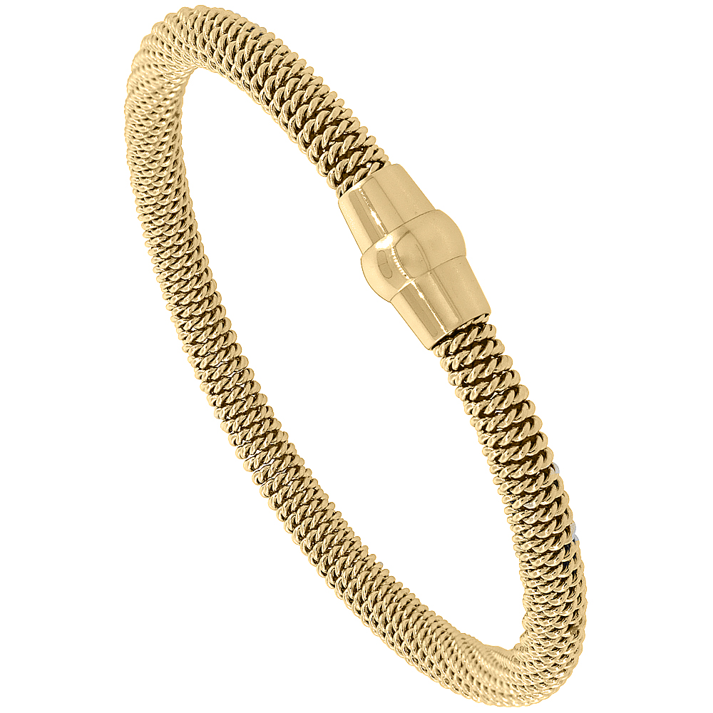 Stainless Steel Mesh Magnetic Flexible Bracelet Yellow Gold Plated, 3/16 inch wide