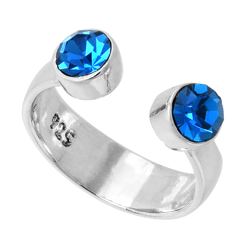 Blue Topaz-colored Crystals (December Birthstone) Adjustable Toe Ring / Kid&#039;s Ring in Sterling Silver, sizes 2 to 4