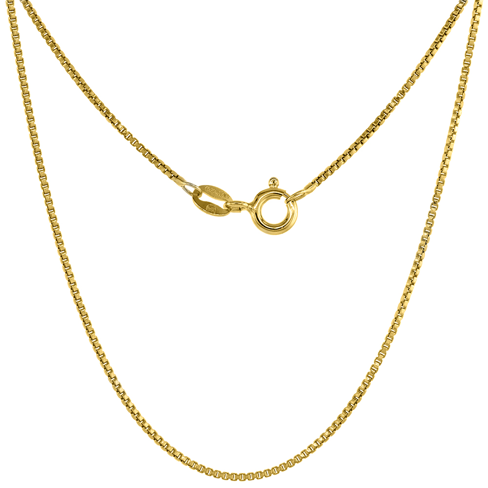 GOLD PLATED STERLING SILVER 1MM BOX CHAIN NECKLACE FOR WOMEN AND MEN FACETED FINISH ITALY 16-30 INCH