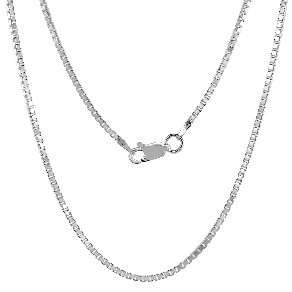STERLING SILVER 1.5MM BOX CHAIN NECKLACES & BRACELETS MEDIUM THICK NICKEL FREE ITALY SIZES 7 - 30 INCH