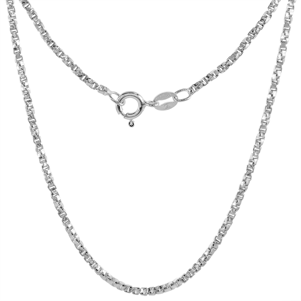 STERLING SILVER 1.5MM TWISTED BOX CHAIN NECKLACE FOR WOMEN NICKEL FREE ITALY 16 -30 INCH SIZES