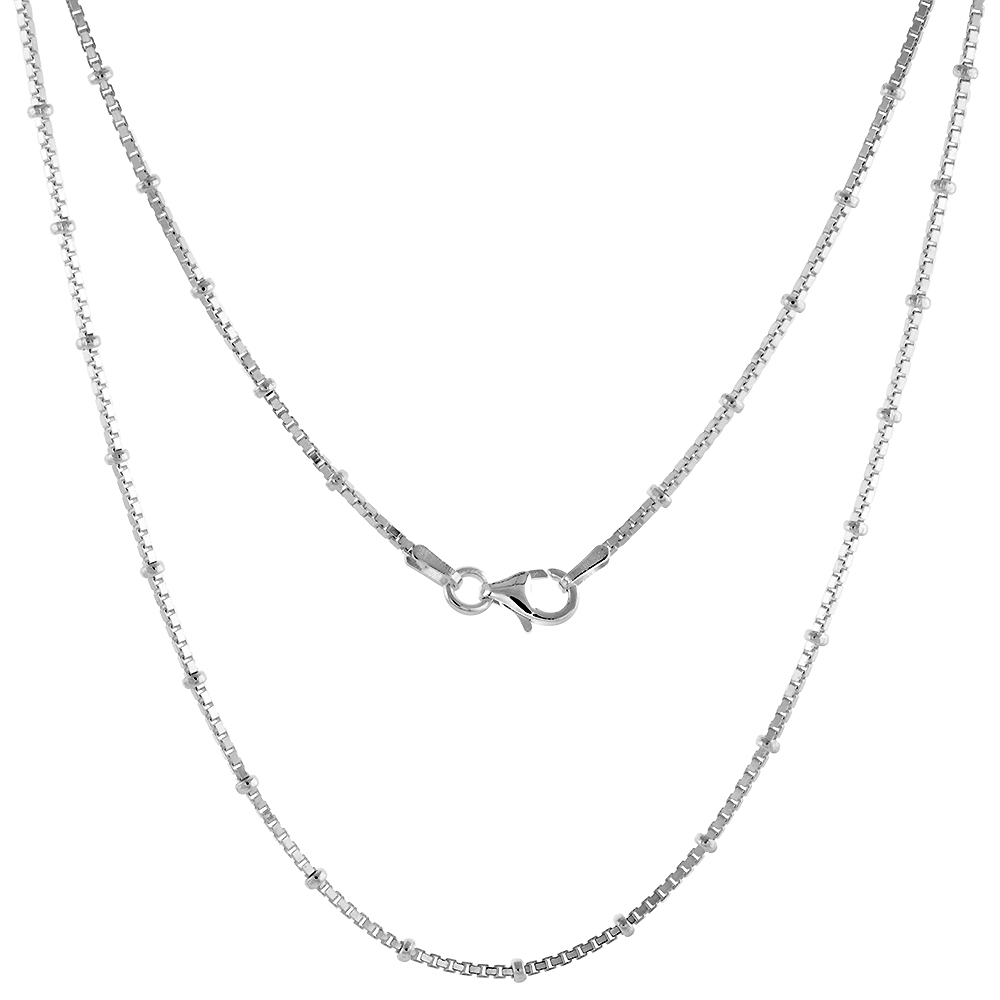 STERLING SILVER 1.4MM STATION BOX CHAIN NECKLACE NICKEL FREE ITALY SIZES 16 - 24 INCH