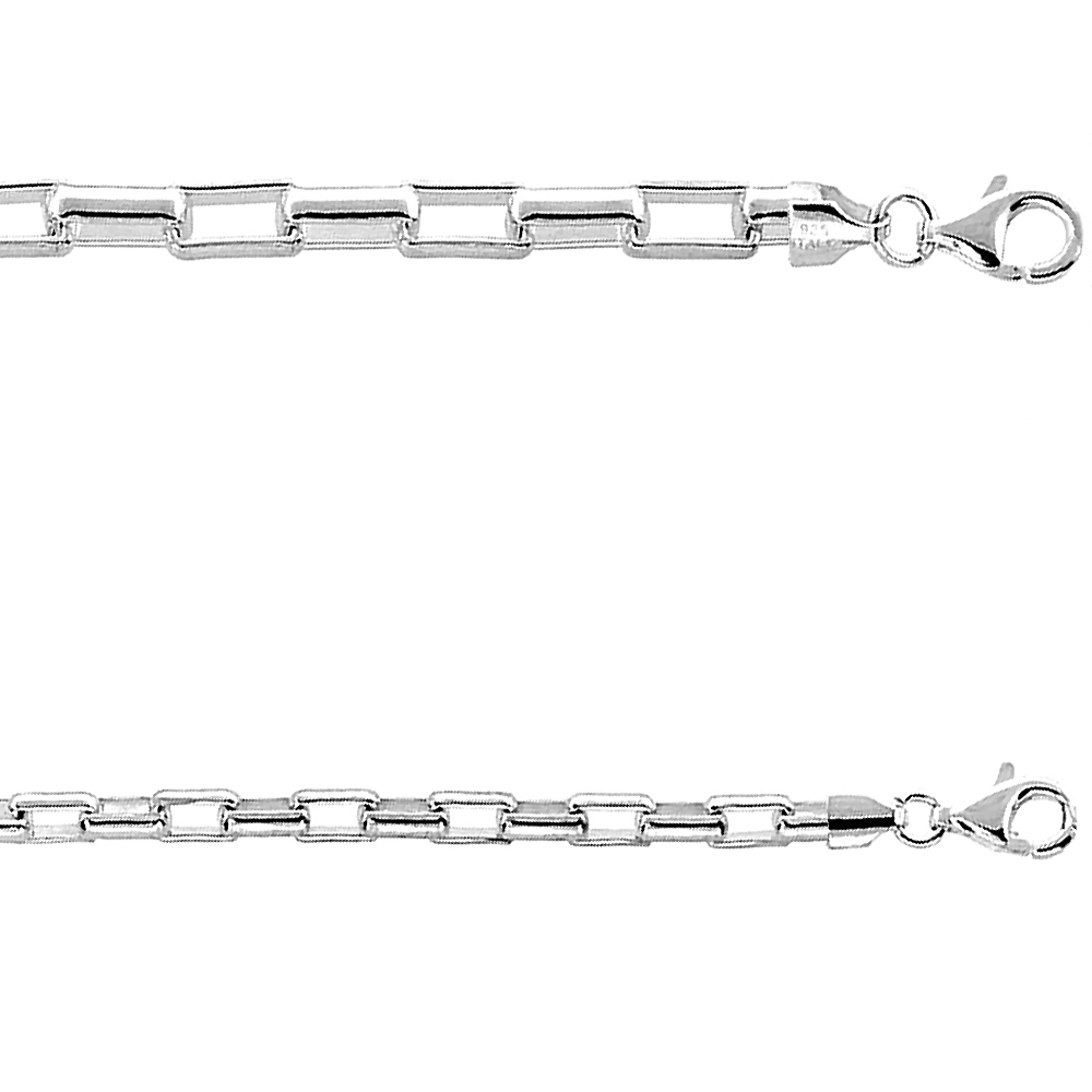 Sterling Silver 4-5mm Long Link Box Chain Bracelet for Men Medium Heavy Rounded Edges Nickel Free Italy, 