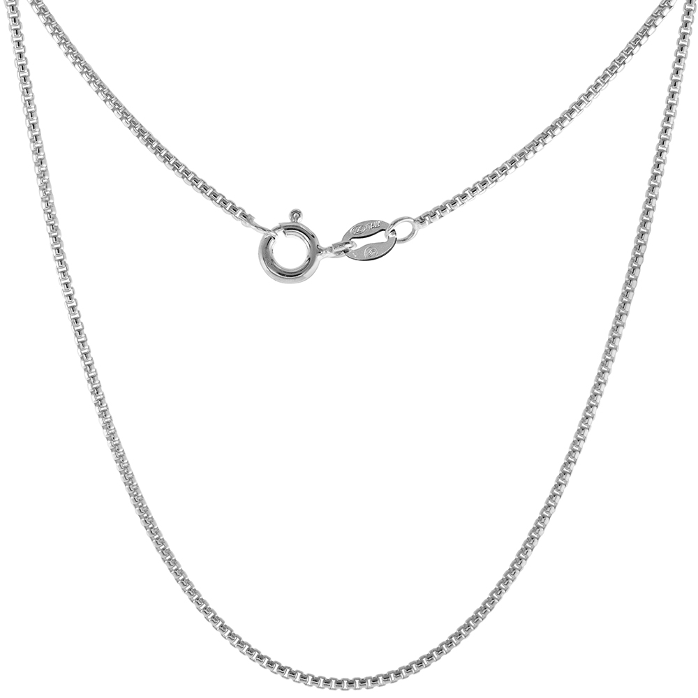 Sterling Silver 1.2mm Round Box Chain Necklaces and Bracelets for Women and Men Diamond Cut Nickel Free Italy 7-30 inch