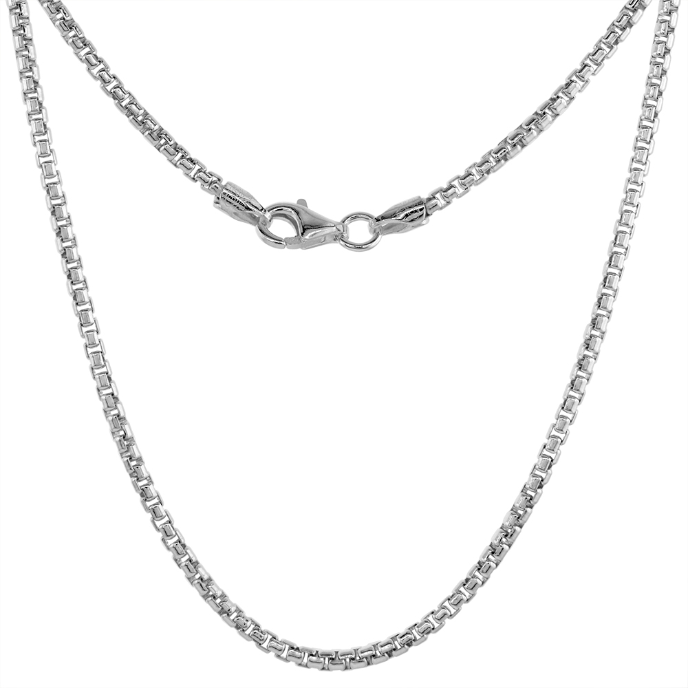 STERLING SILVER 2MM ROUND BOX CHAIN NECKLACE FOR MEN & WOMEN MEDIUM THIN NICKEL FREE ITALY SIZES 16 - 30 INCH