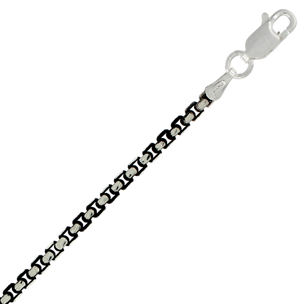 Sterling Silver ROUND BOX Chain Necklace 2.5mm Black 2-tone Diamond Cut Nickel Free Italy, 20 &amp; 24 inch