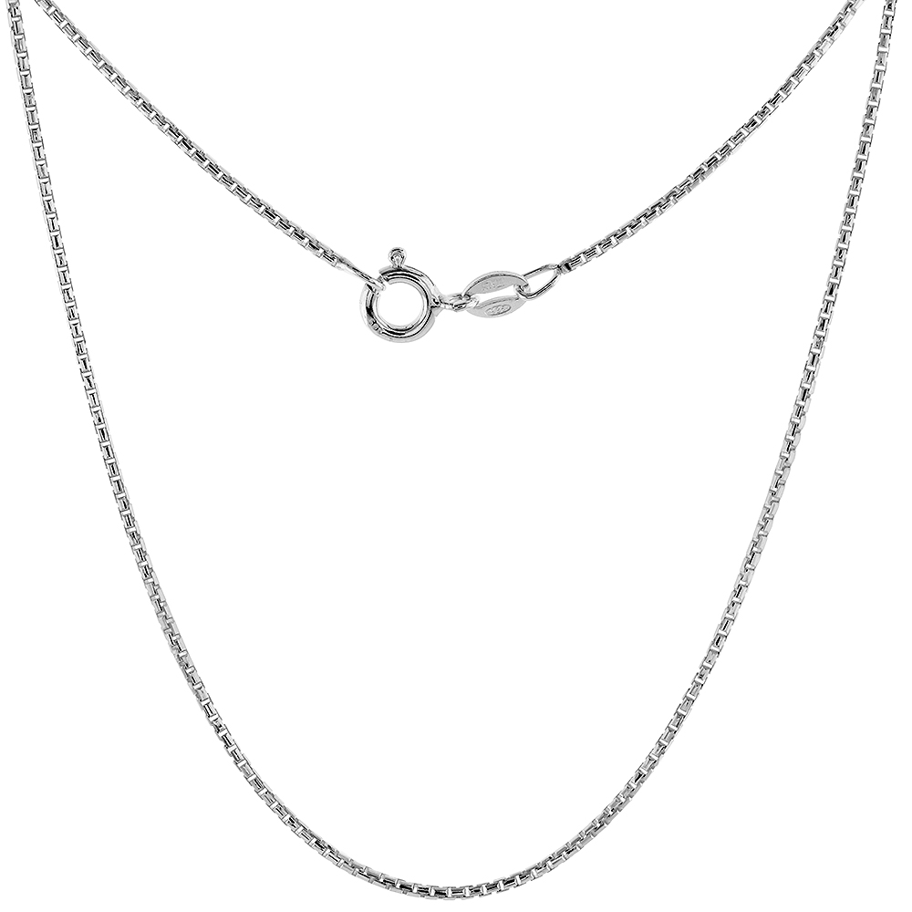 1.1MM STERLING SILVER ROUND BOX CHAIN NECKLACE FOR WOMEN AND MEN DIAMOND CUT NICKEL FREE ITALY SIZES 16 - 30 INCH