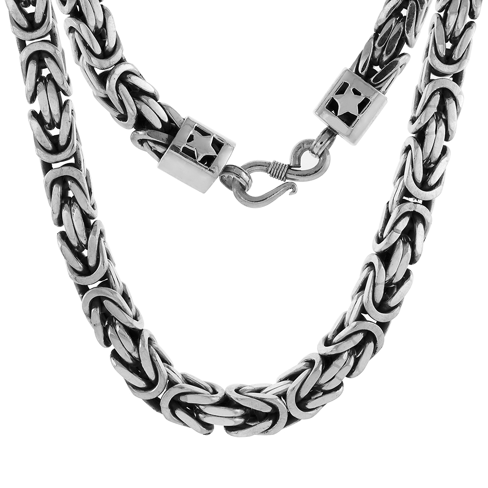 10MM STERLING SILVER SQUARE BYZANTINE CHAIN NECKLACES & BRACELETS 10MM THICK ANTIQUED NICKEL FREE 8-30 INCH