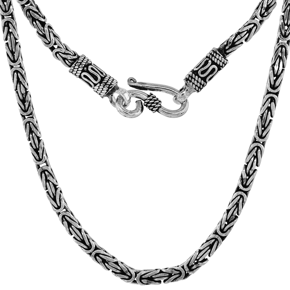 3mm Sterling Silver Square BYZANTINE Chain Necklaces & Bracelets 3mm Antiqued Finish Nickel Free 7-30 inch