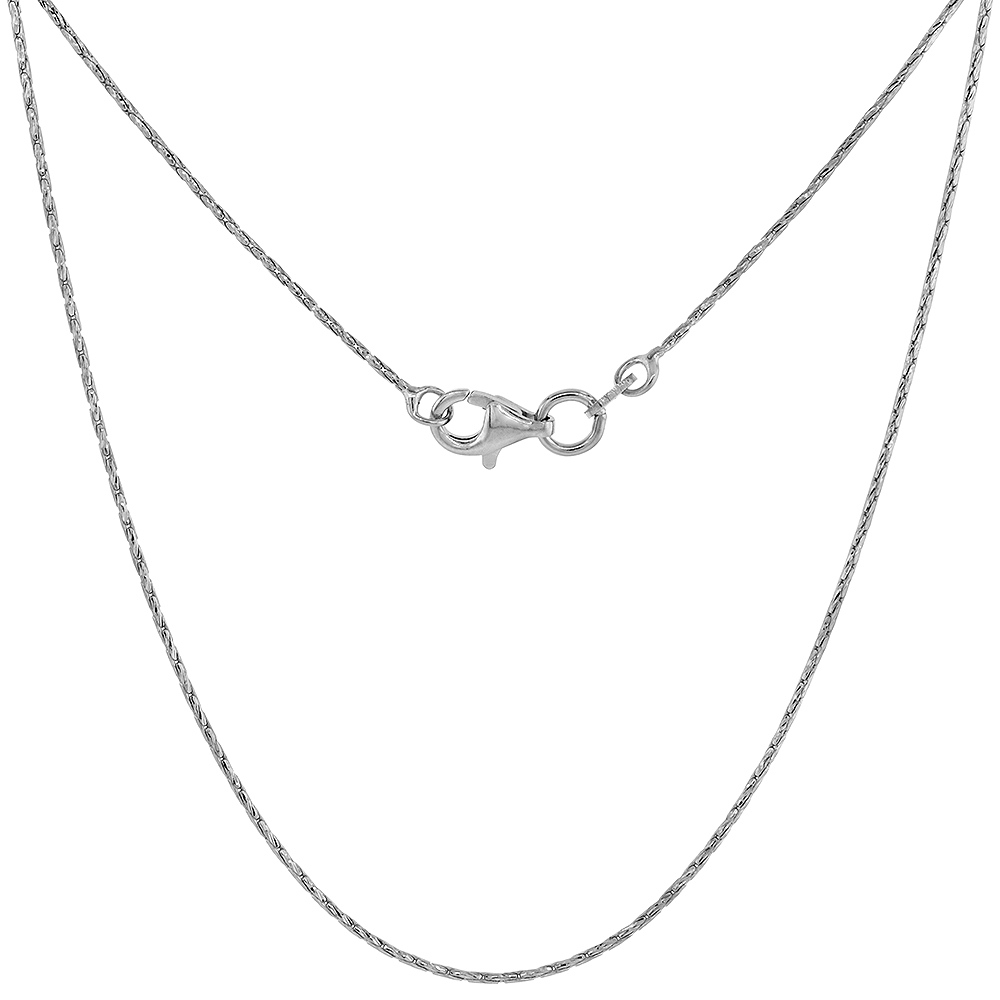 0.8mm Round Sterling Silver Cardano Chain Necklace fine Diamond cut Rhodium finish, sizes 16 - 18 inch