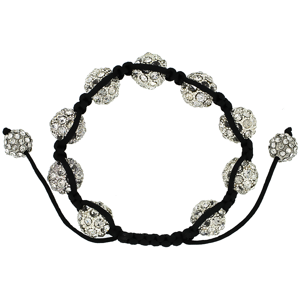 Crystal Disco Ball Adjustable Unisex Macrame Bead Bracelet 1/2 in. (12.5 mm) wide