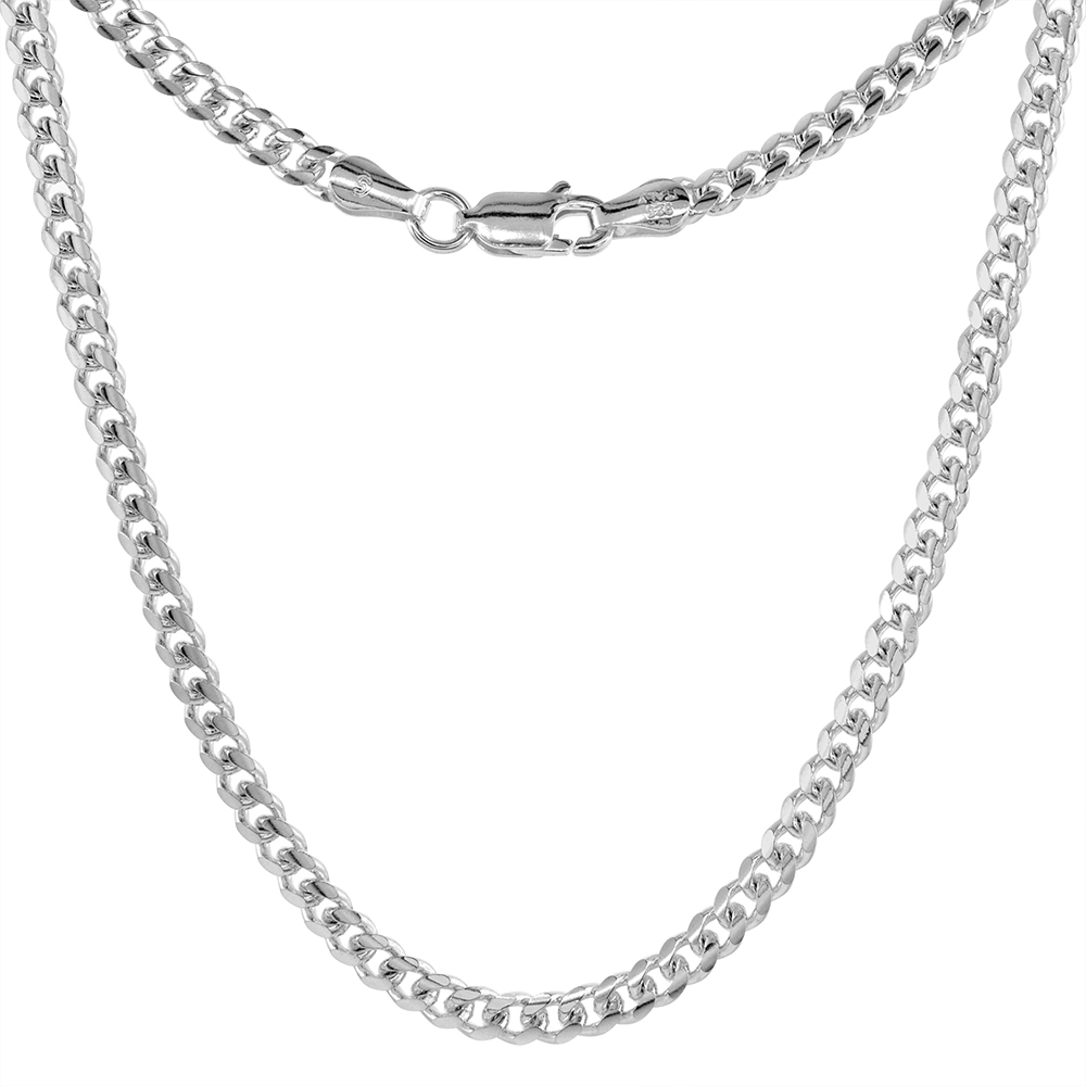 STERLING SILVER 3.5MM MIAMI CUBAN LINK CHAIN NECKLACES AND BRACELETS DOMED SURFACE NICKEL FREE ITALY