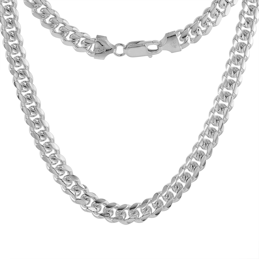 STERLING SILVER 7MM MIAMI CUBAN LINK CHAIN NECKLACES AND BRACELETS DOMED SURFACE NICKEL FREE ITALY