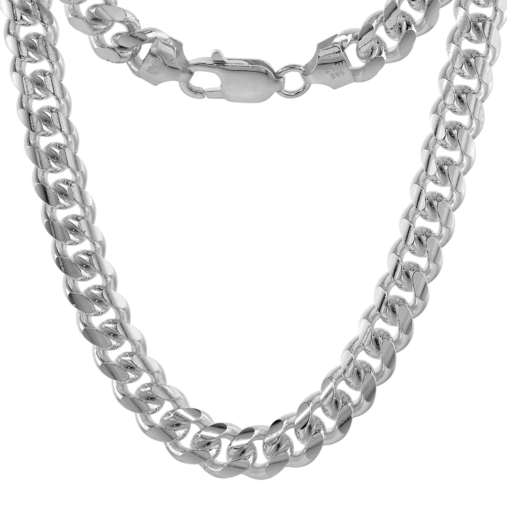 STERLING SILVER 2-18MM MIAMI CUBAN LINK CHAIN NECKLACES & BRACELETS FOR MEN AND WOMEN TIGHT LINKS SMOOTH DOMED SURFACE NICKEL FREE ITALY SIZES 16 - 30 INCH