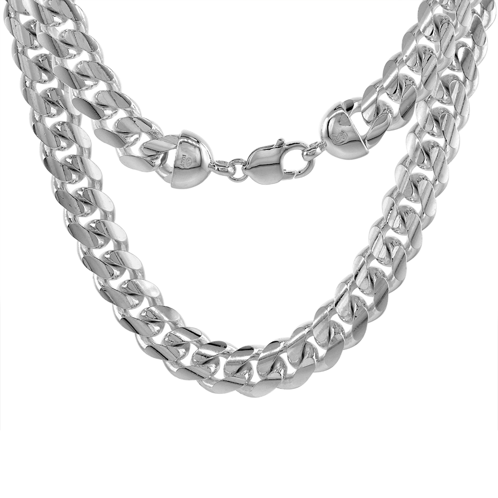 VERY THICK HEAVY STERLING SILVER 13MM MIAMI CUBAN LINK CHAIN NECKLACES AND BRACELETS DOMED SURFACE NICKEL FREE ITALY