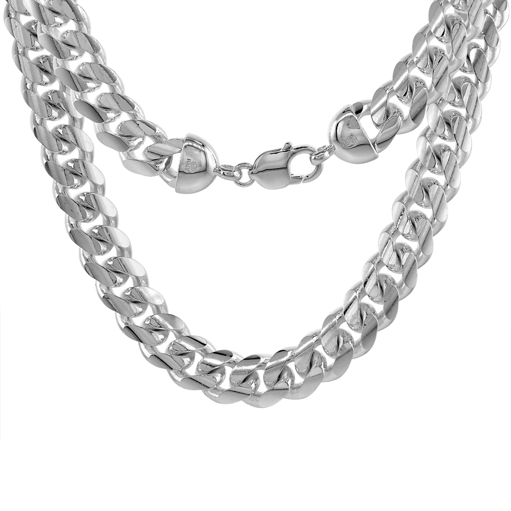 Very Thick Heavy Sterling Silver 13mm Miami Cuban Link Chain Necklaces &amp; Bracelet for Men Domed Surface sizes 8 - 30 inch