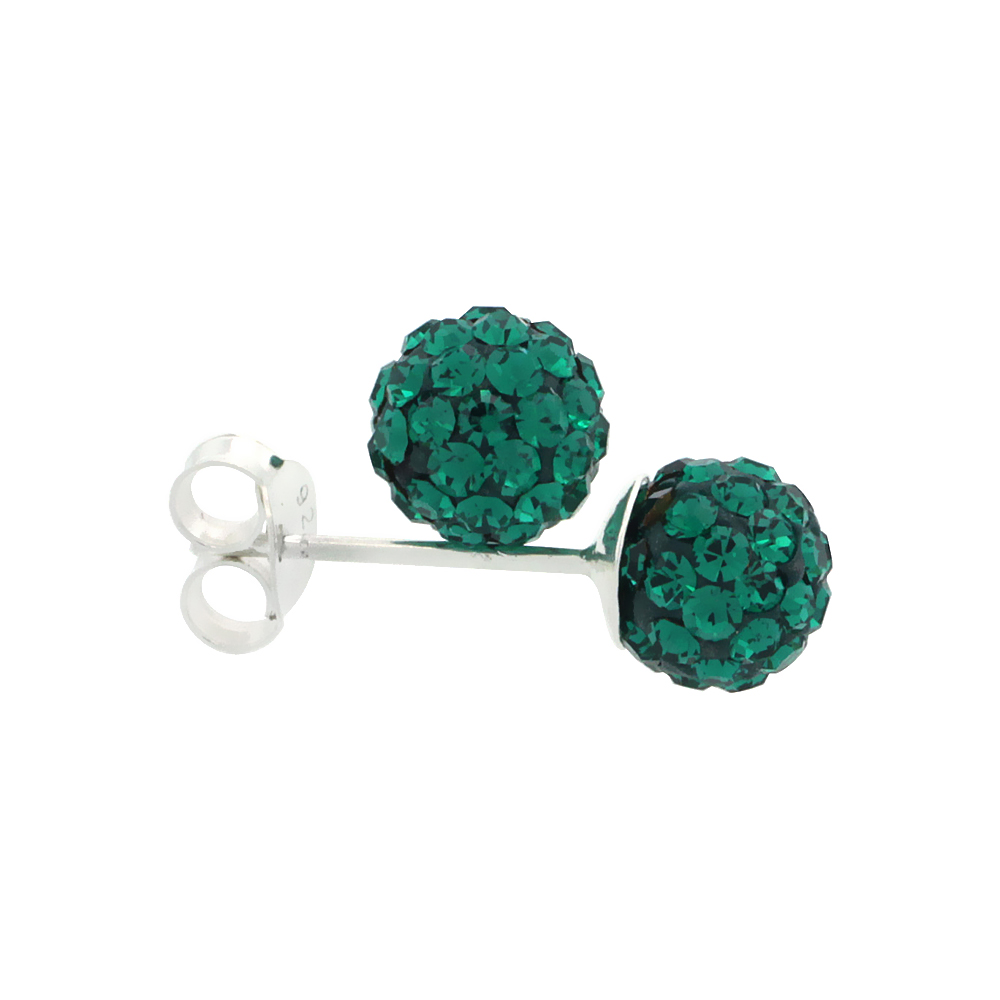 Tiny 6mm Sterling Silver Emerald Green Crystal Disco Ball Stud Earrings for Women May Birthstone