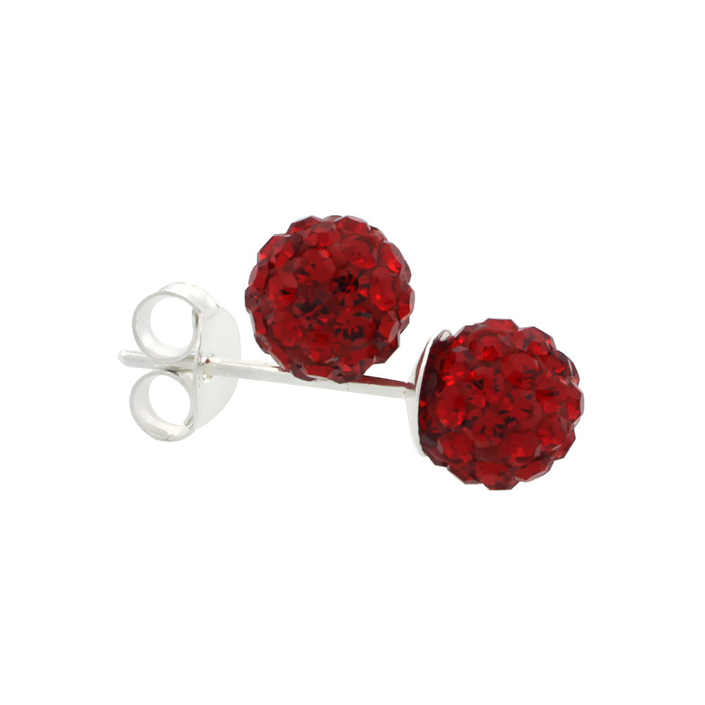 TINY 6MM STERLING SILVER RUBY RED CRYSTAL DISCO BALL STUD EARRINGS FOR WOMEN JULY BIRTHSTONE