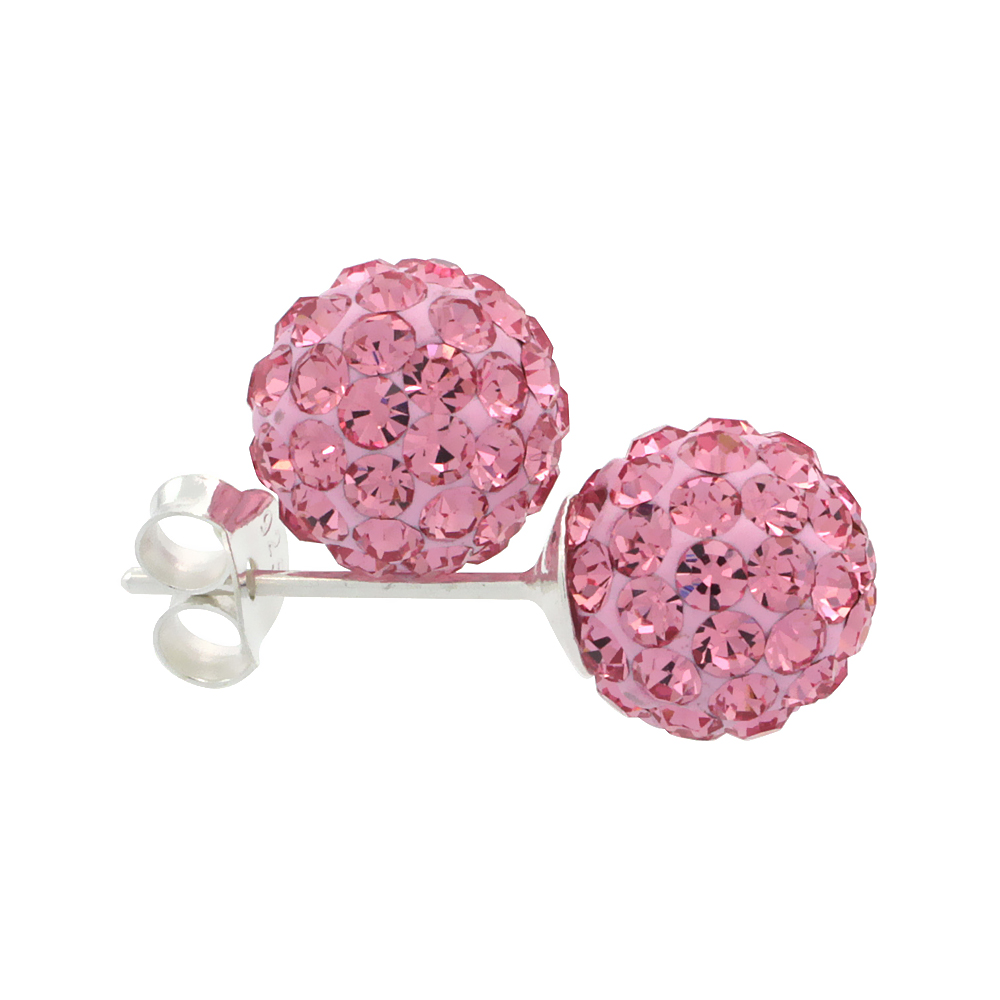 Small 8mm Sterling Silver Alexandrite Fuchsia Crystal Disco Ball Stud Earrings for Women June Birthstone