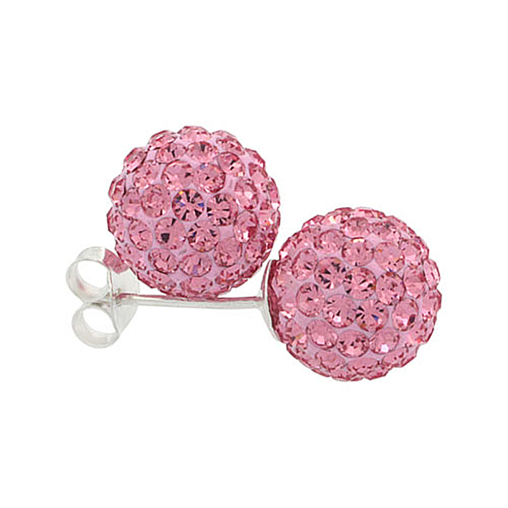 MEDIUM 10MM STERLING SILVER ALEXANDRITE FUCHSIA CRYSTAL DISCO BALL STUD EARRINGS FOR WOMEN JUNE BIRTHSTONE