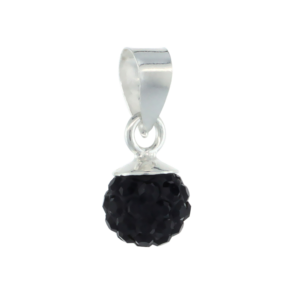 Tiny 6mm Sterling Silver Black Crystal Disco Ball Pendant Necklace for Women