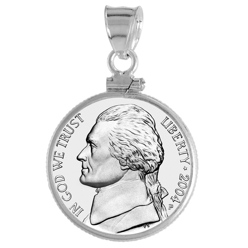 STERLING SILVER NICKEL BEZEL SCREW TOP 21 MM COIN EDGE 5 CENT COIN NOT INCLUDED