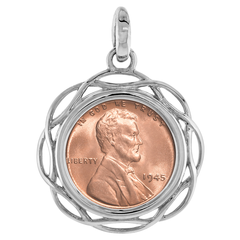 STERLING SILVER BRAIDED EDGE PENNY BEZEL PENDANT FOR 19 MM COINS PRONG BACK 1 CENT COIN NOT INCLUDED